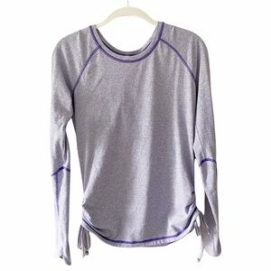 Lucy Athletic Top Purple White Ruched Back Sides S